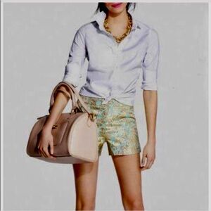 Jcrew Mint Metallic Gold Brocade Shorts